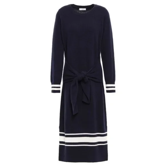 Sandro Cashmere Wool Stripe Midi Knit Sweater Bryone Dress Preppy Paris Academia - Picture 1 of 14